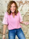 McPherson Textured Sleeve Tweed Top