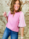 McPherson Textured Sleeve Tweed Top