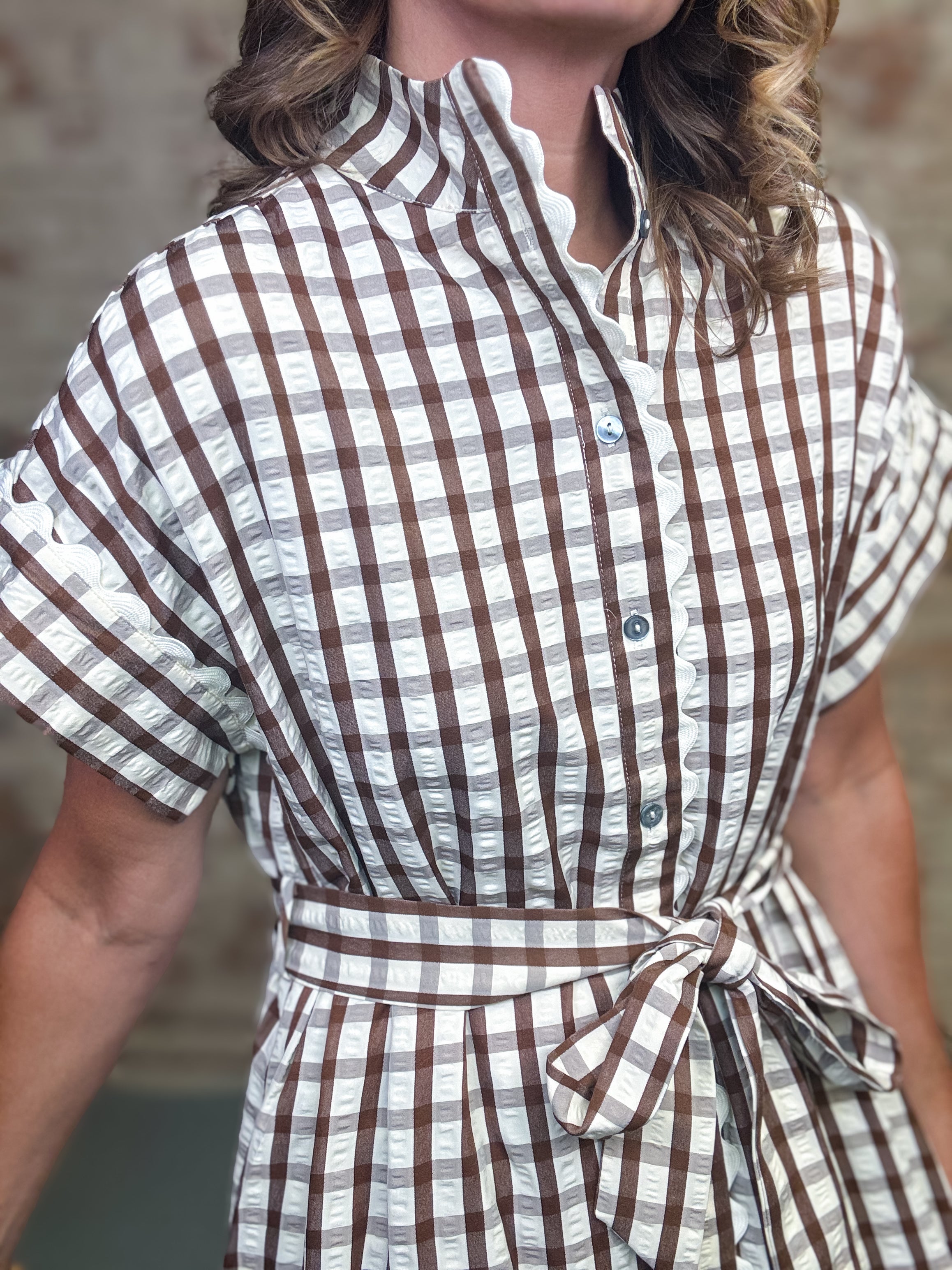 Carmen Gingham Belted Dress