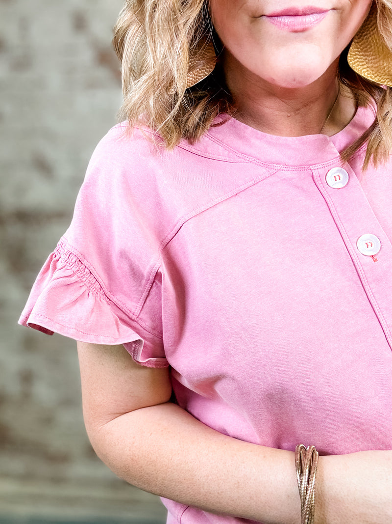 Gretchen Washed Half Button Top