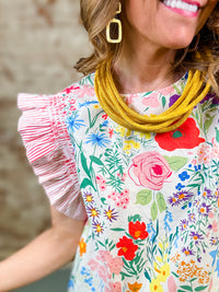 Martina Floral + Stripe Ruffly Top