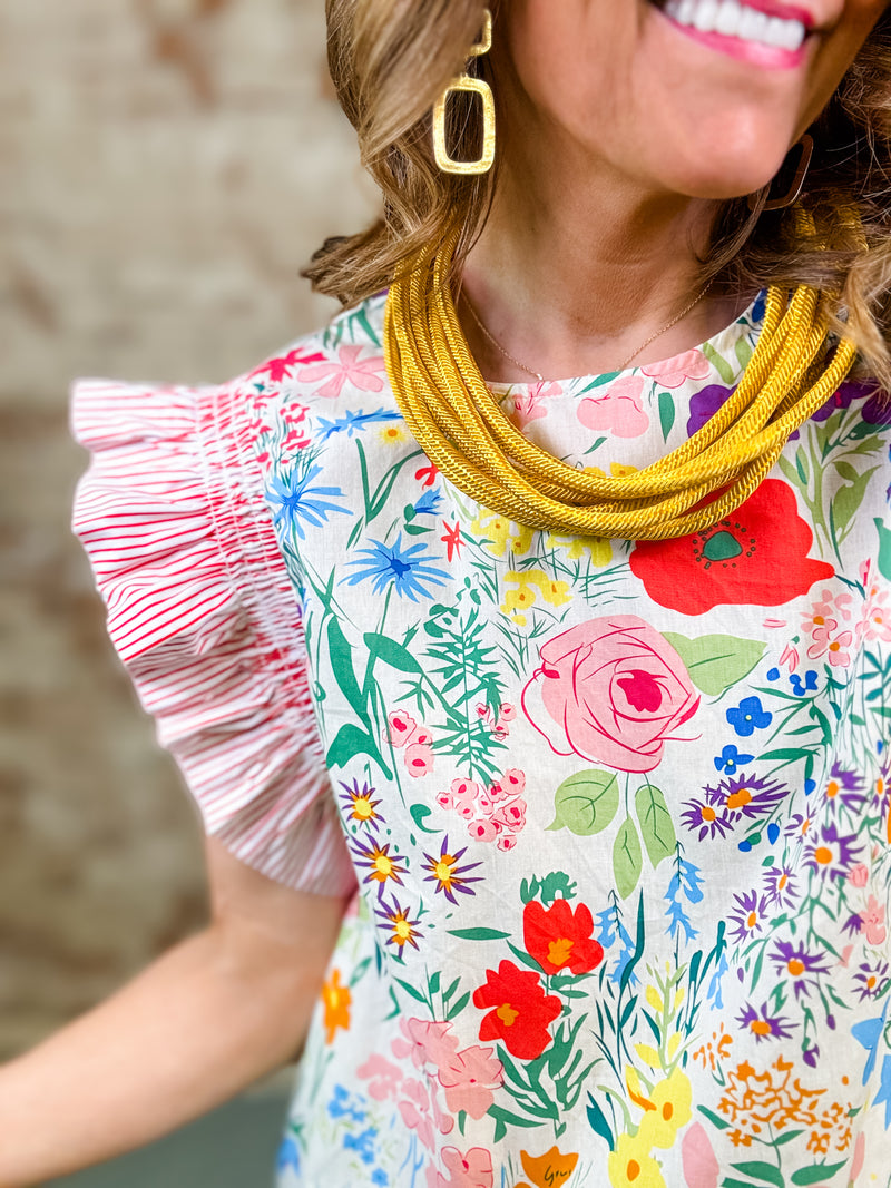 Martina Floral + Stripe Ruffly Top