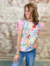 Martina Floral + Stripe Ruffly Top