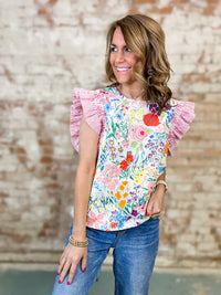 Martina Floral + Stripe Ruffly Top