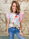 Martina Floral + Stripe Ruffly Top
