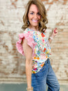 Martina Floral + Stripe Ruffly Top