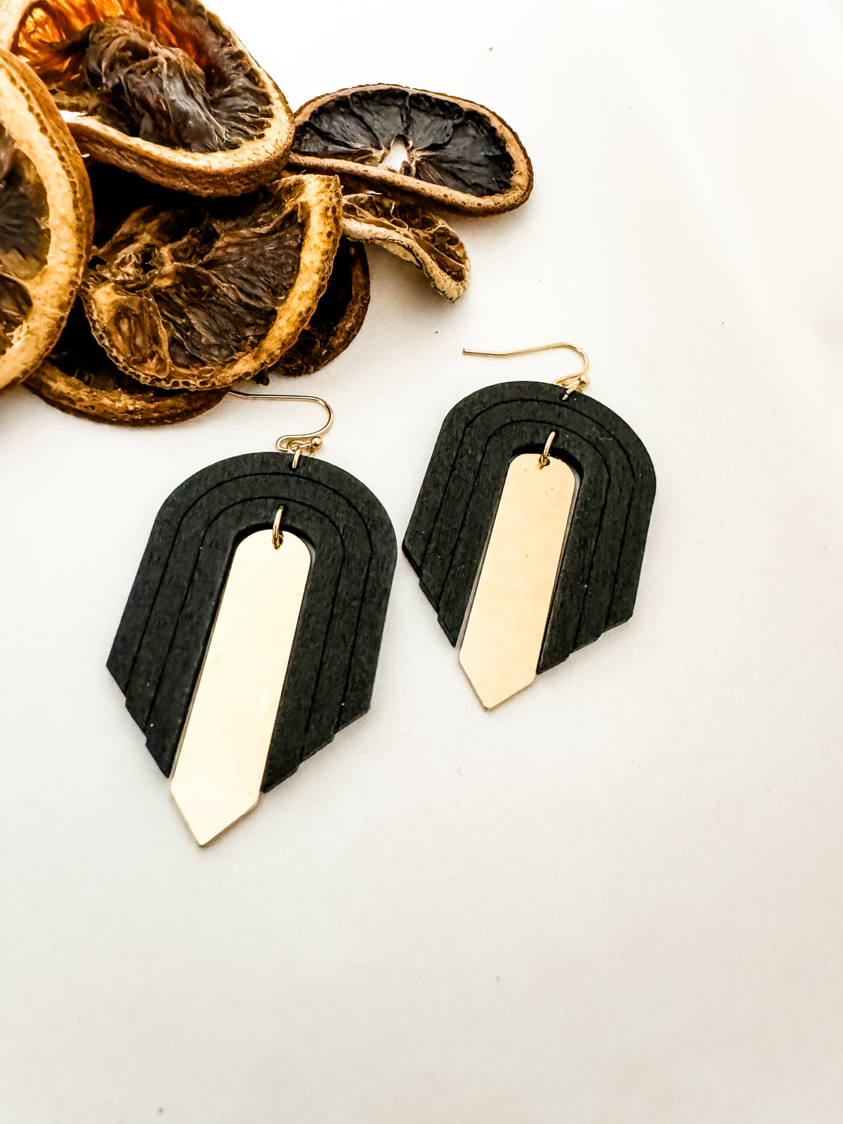 Alba Black Wood + Gold Arch Earrings