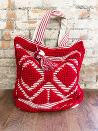 Scarlet Red Double Diamond Tote