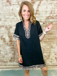 Wednesday Leopard Trim Dress