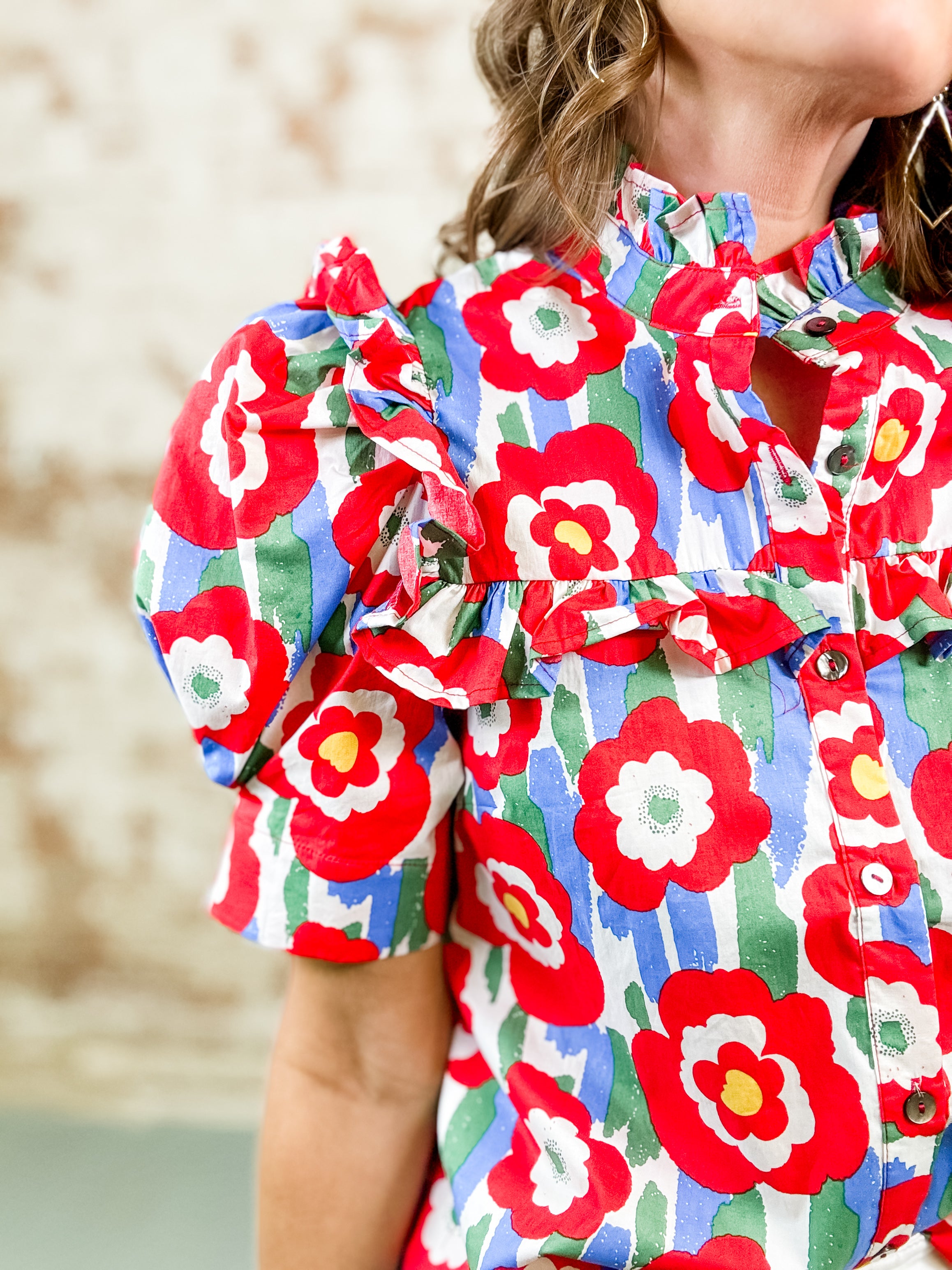 Stephanie Floral Print Ruffle Top