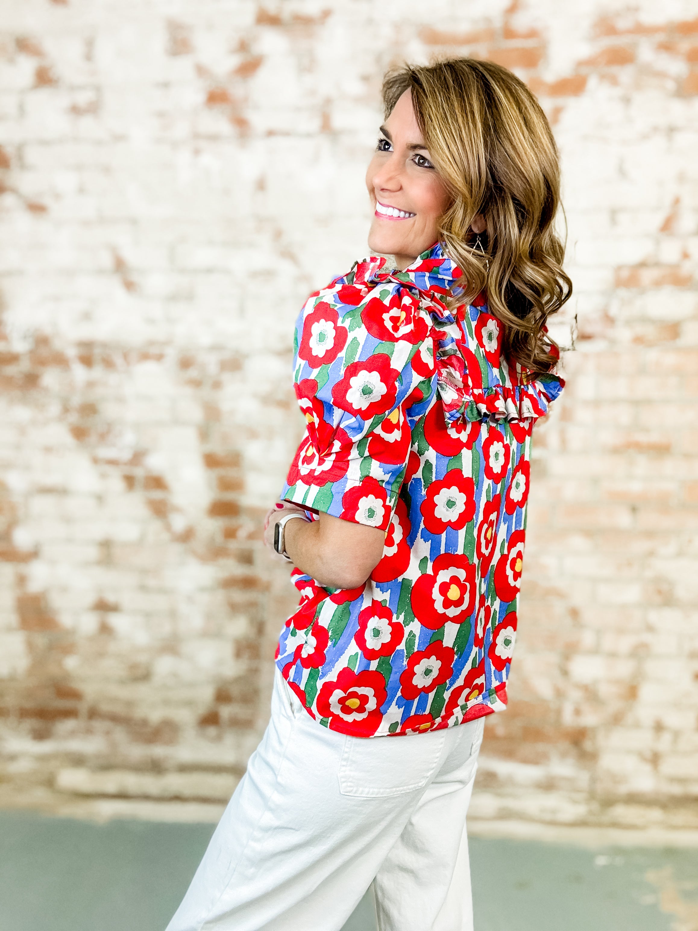 Stephanie Floral Print Ruffle Top