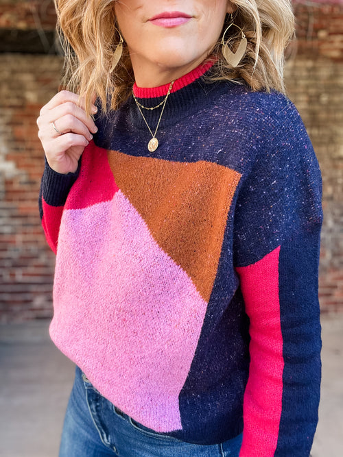 THML Navy + Pink Colorblock Knit Sweater