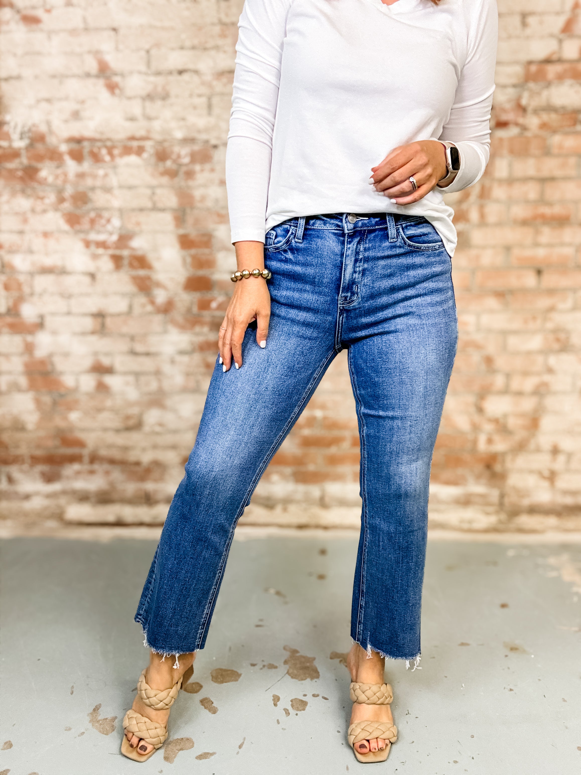 Adella High Rise Raw Hem Flare Jeans