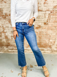 Adella High Rise Raw Hem Flare Jeans