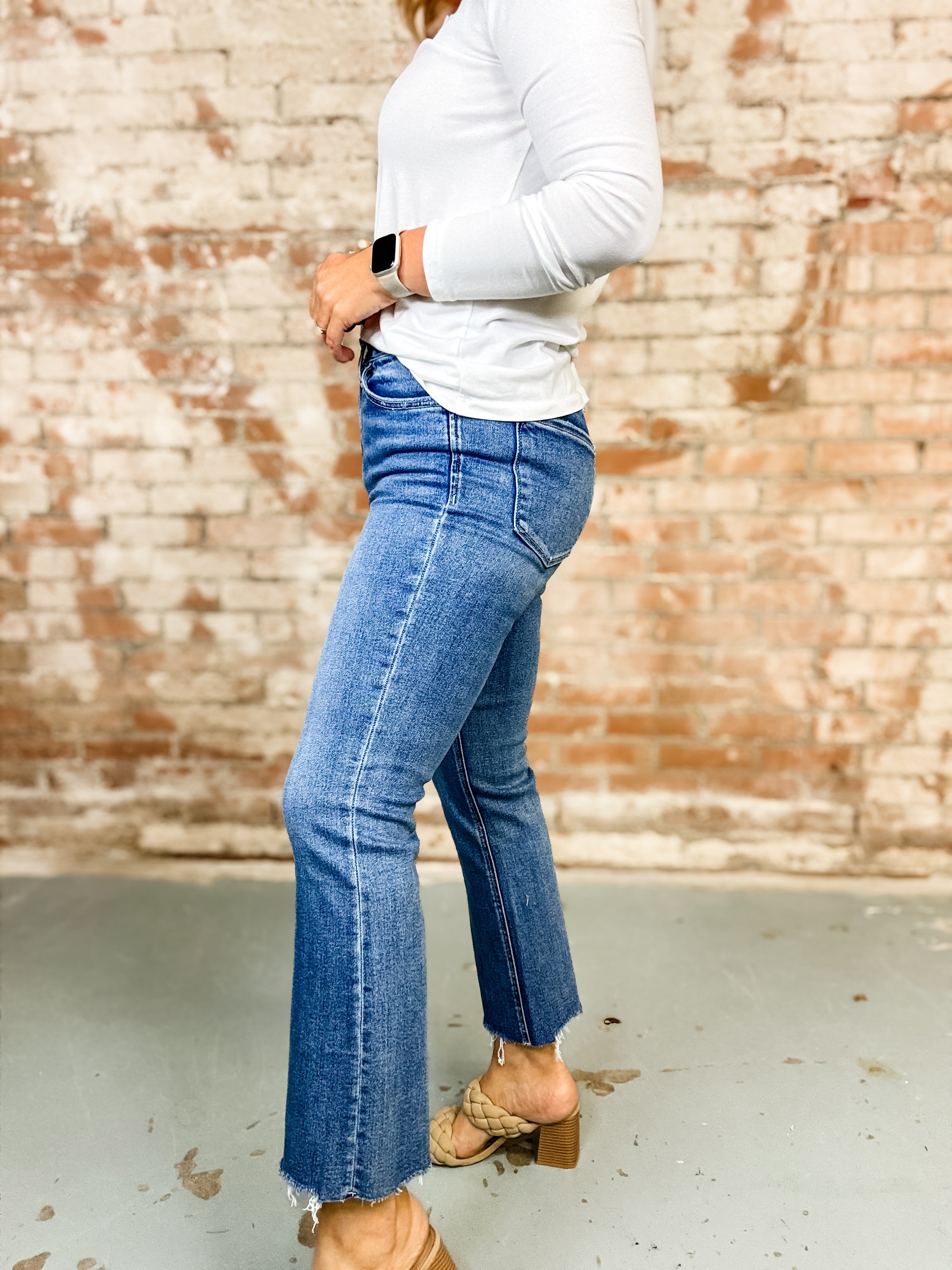 Adella High Rise Raw Hem Flare Jeans