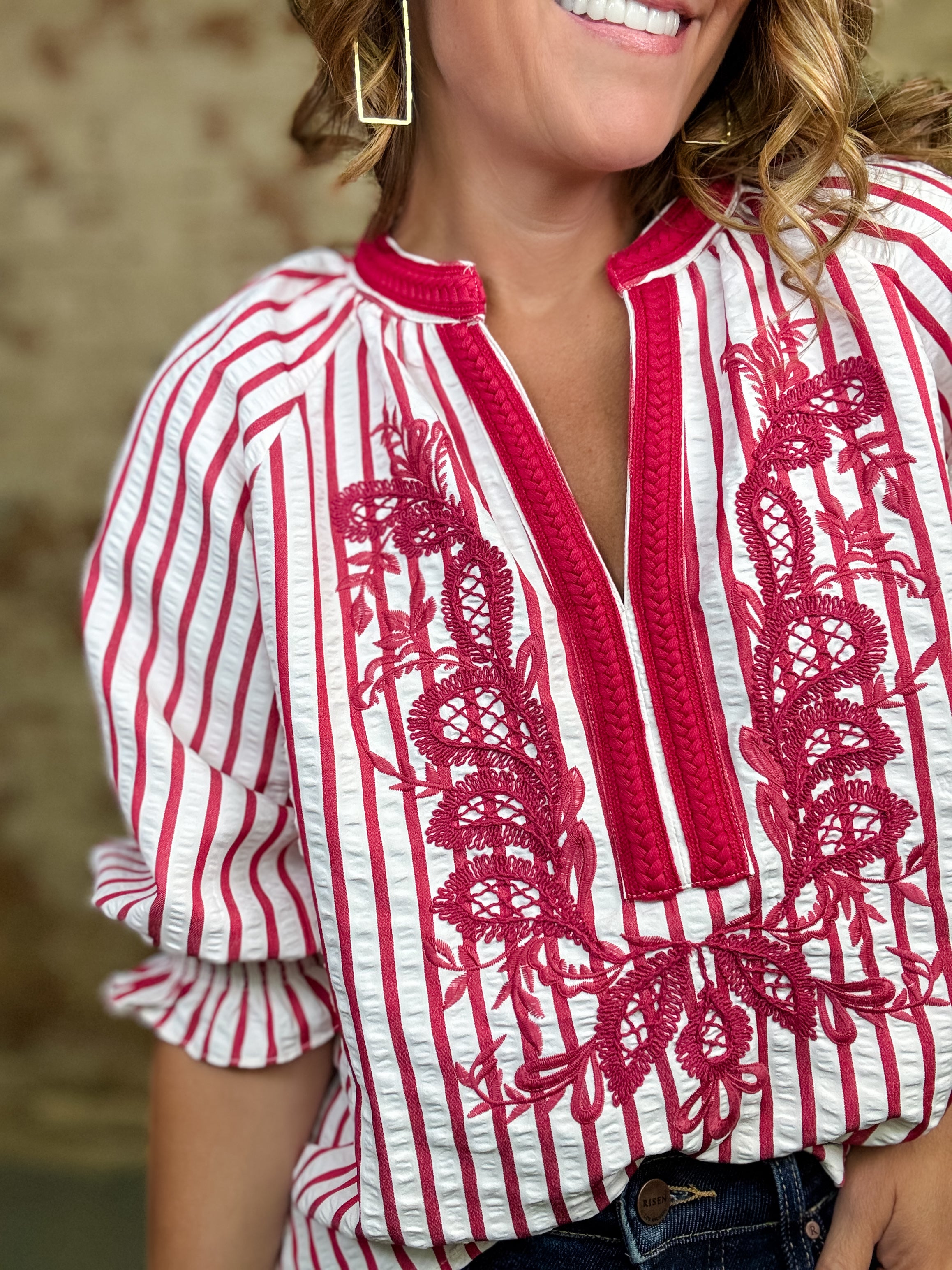 Merrick Embroidered Textured Top