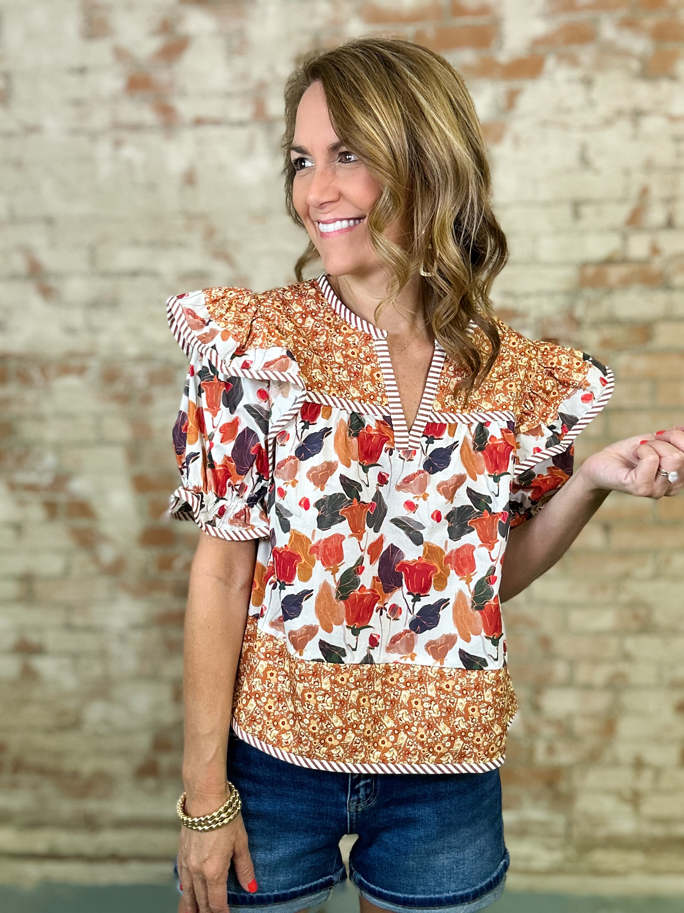 Marsha Mixed Print Top