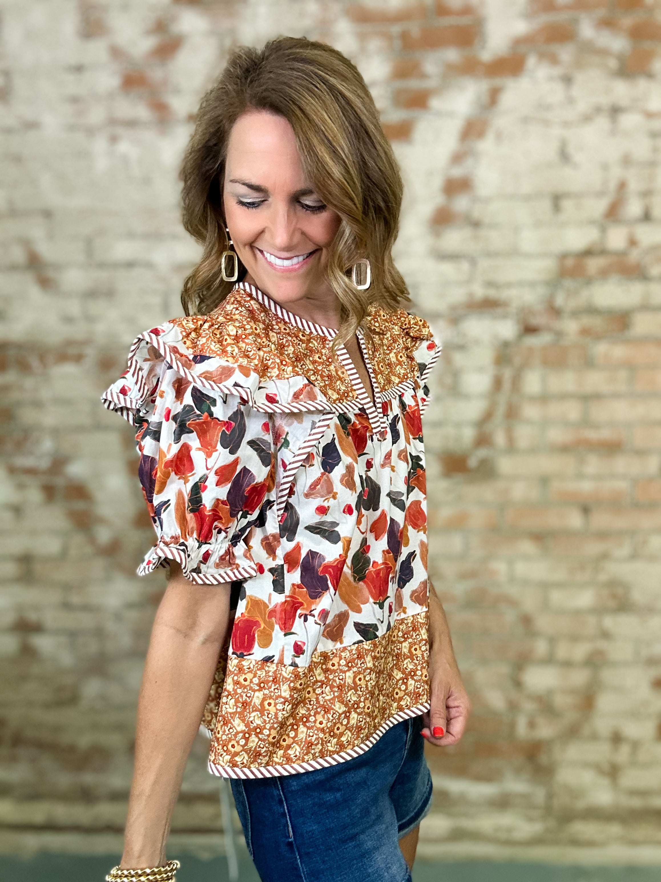 Marsha Mixed Print Top