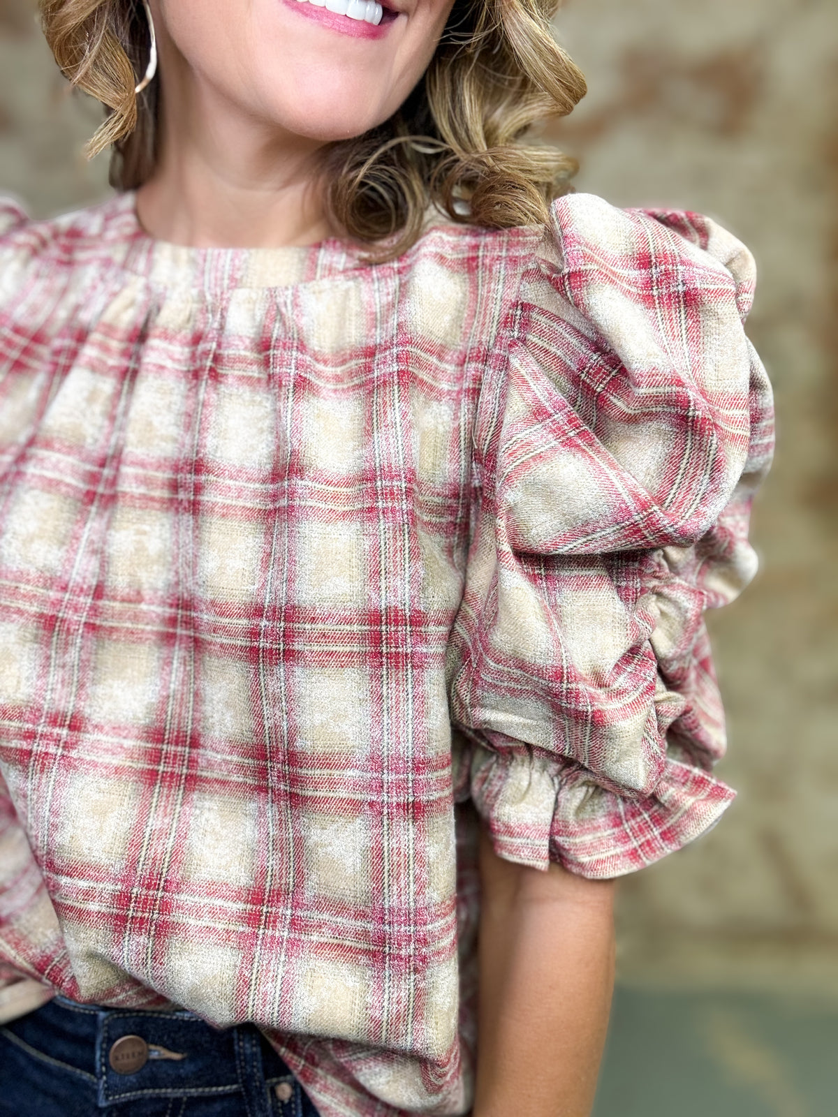 Robyn Puff Sleeve Plaid Top
