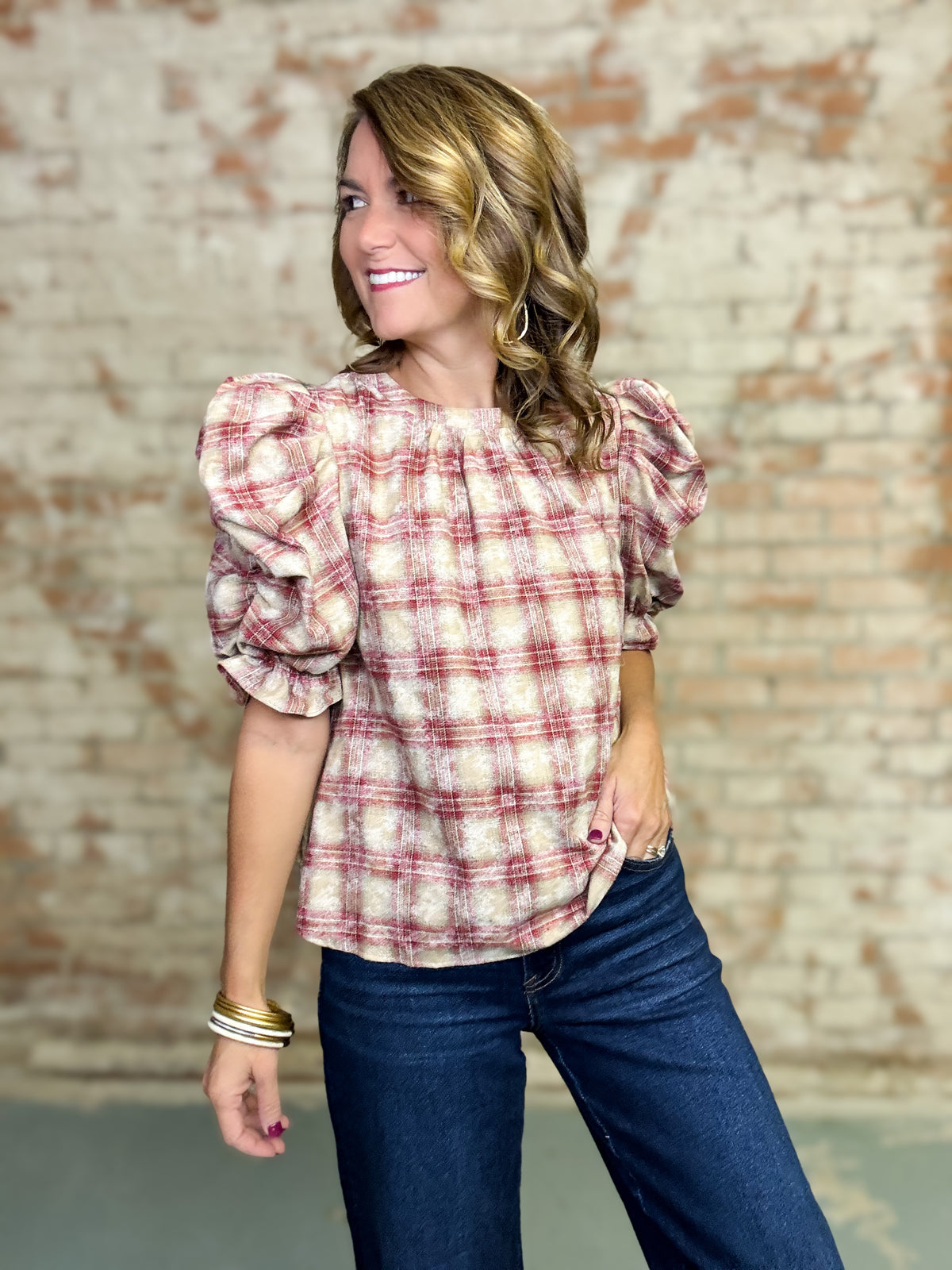 Robyn Puff Sleeve Plaid Top