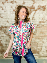 THML Jude Smocked Neck Print Top