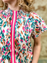 THML Jude Smocked Neck Print Top