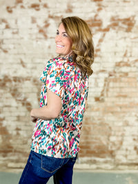 THML Jude Smocked Neck Print Top