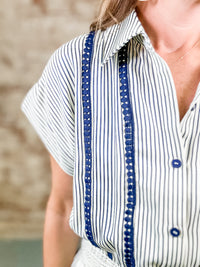 Tracy Pom Detail Stripe Romper