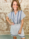 Tracy Pom Detail Stripe Romper