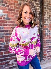 Woven Magenta Floral Sweater