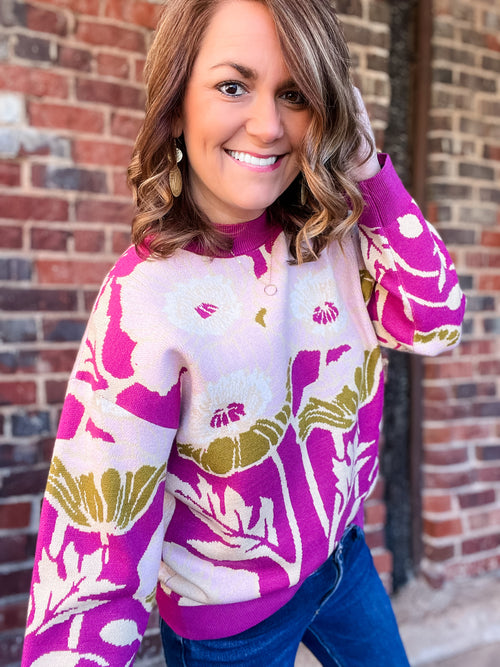 Woven Magenta Floral Sweater