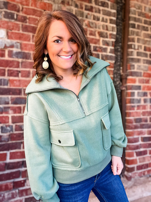 Cozy Sage Henley Pullover