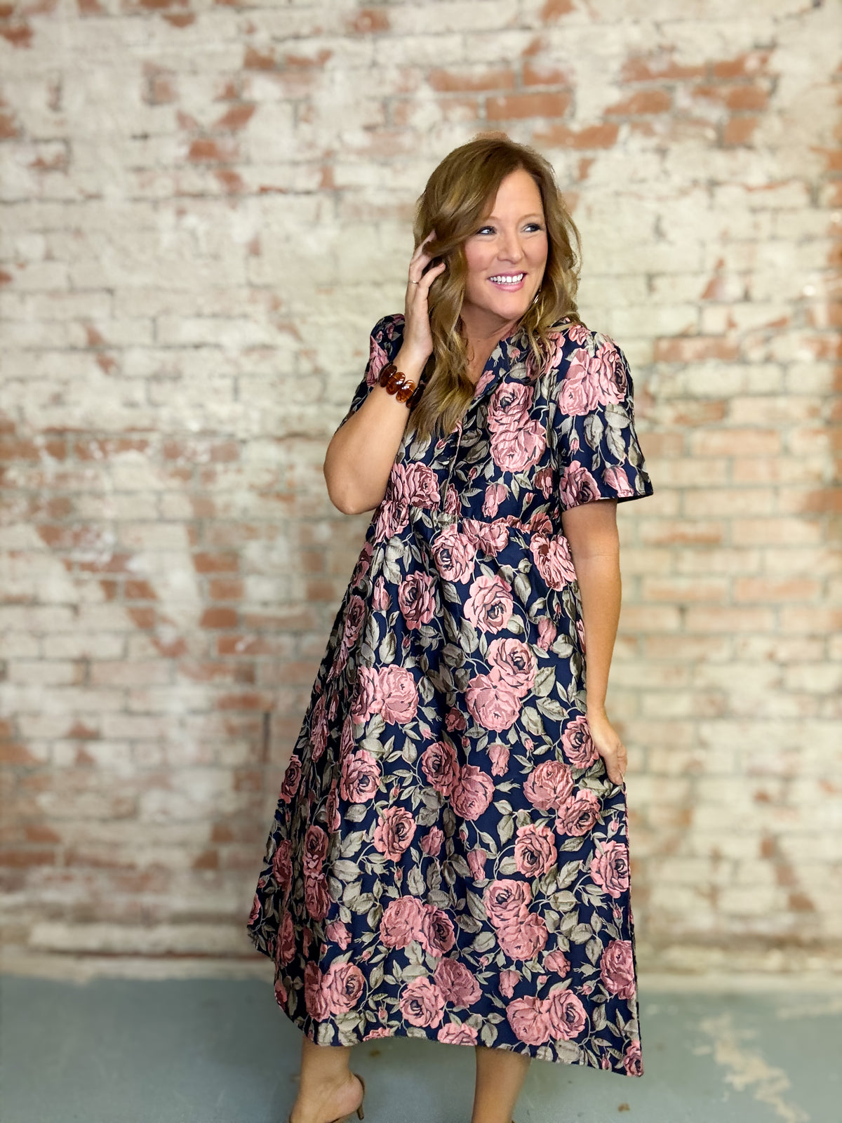 Francine Floral Jacquard Midi Dress