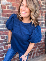 THML Navy Puff Sleeve Top