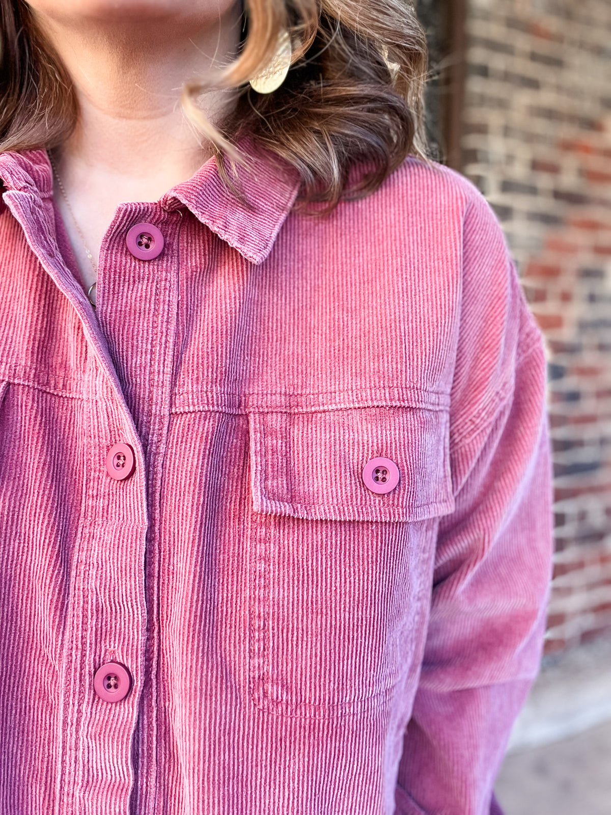 Dark Mauve Washed Corduroy Shirt Jacket - FINAL SALE