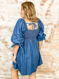 Karoline Square Neck Dark Denim Dress