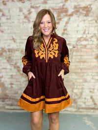 Melany Applique Corduroy Dress