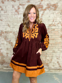 Melany Applique Corduroy Dress