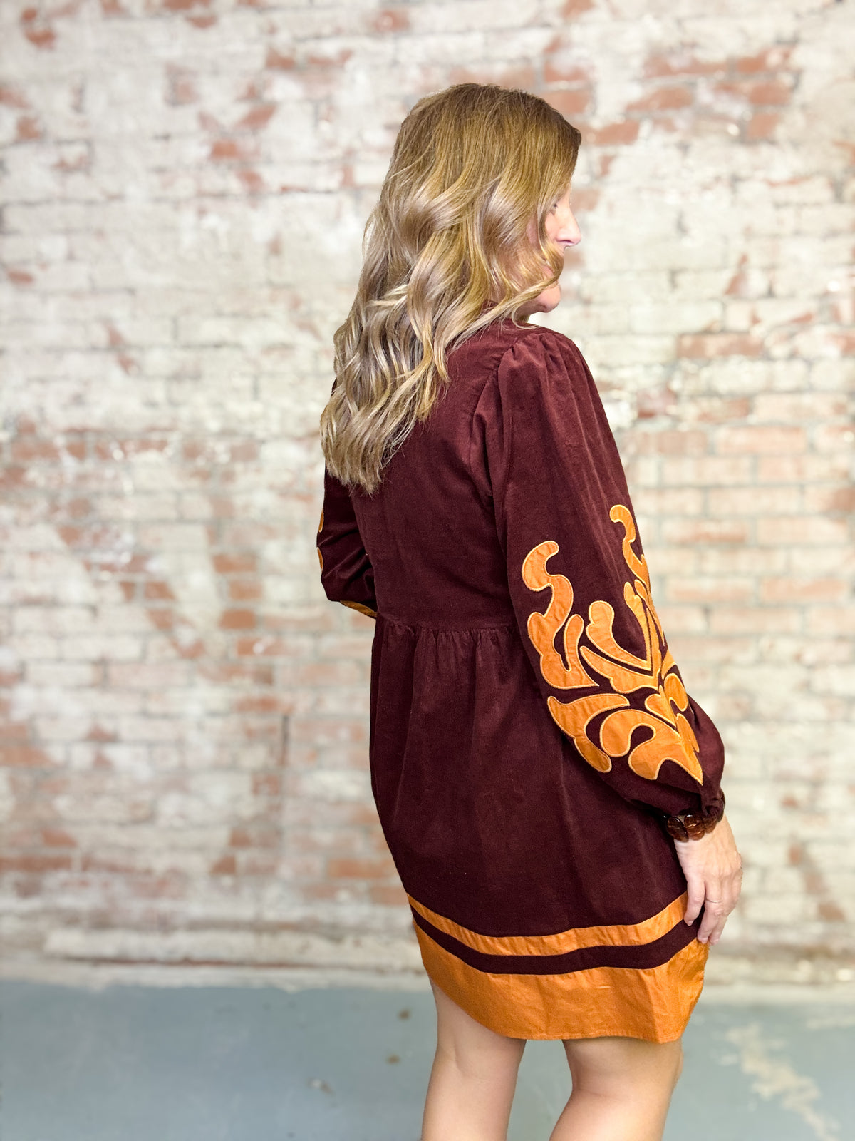 Melany Applique Corduroy Dress