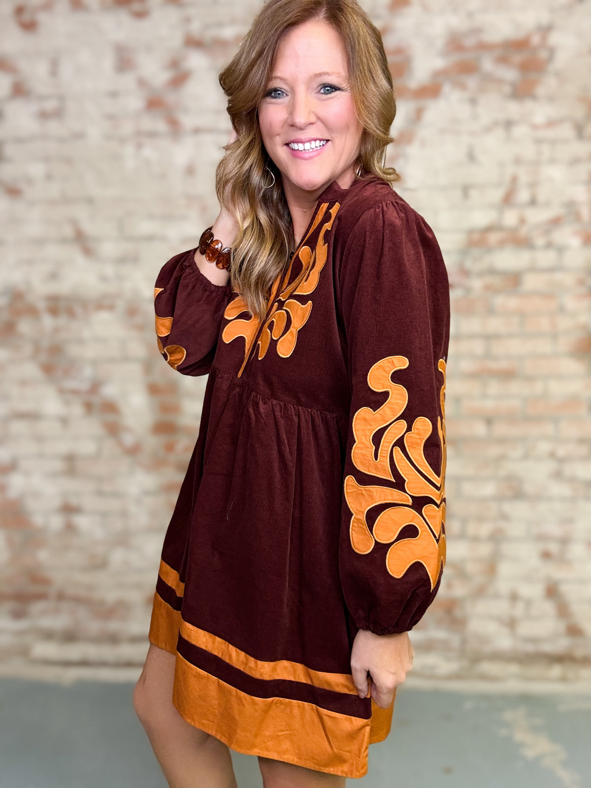 Melany Applique Corduroy Dress