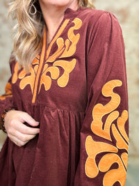 Melany Applique Corduroy Dress