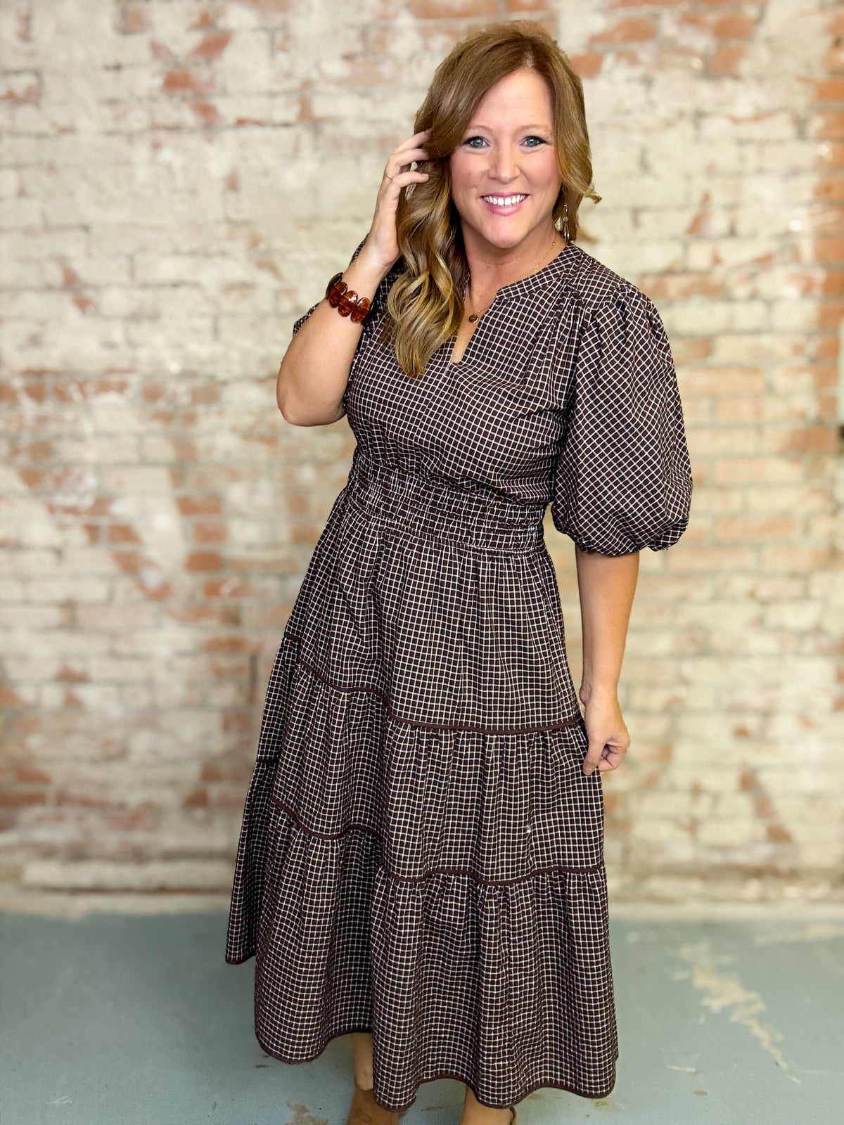 Silvie Checkered Midi Dress
