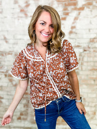 Sherrie Floral Print Ric Rac Trim Top