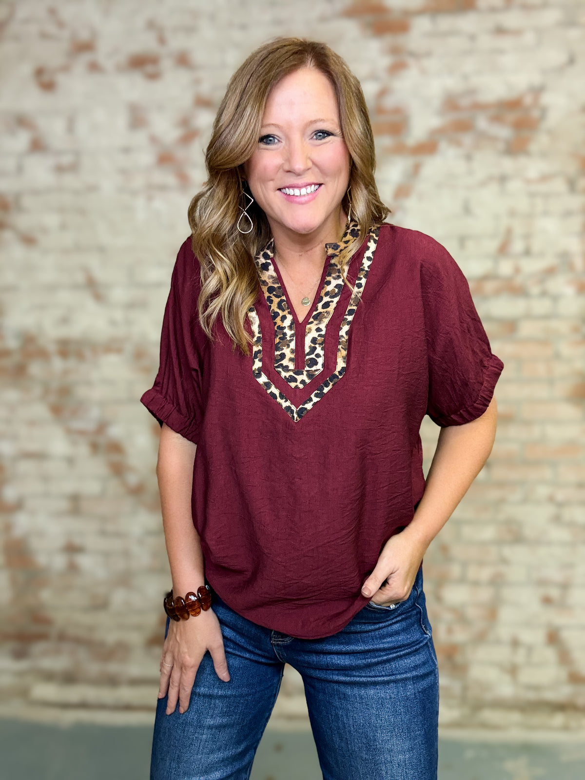 Briana Leopard Trim Top