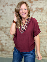 Briana Leopard Trim Top