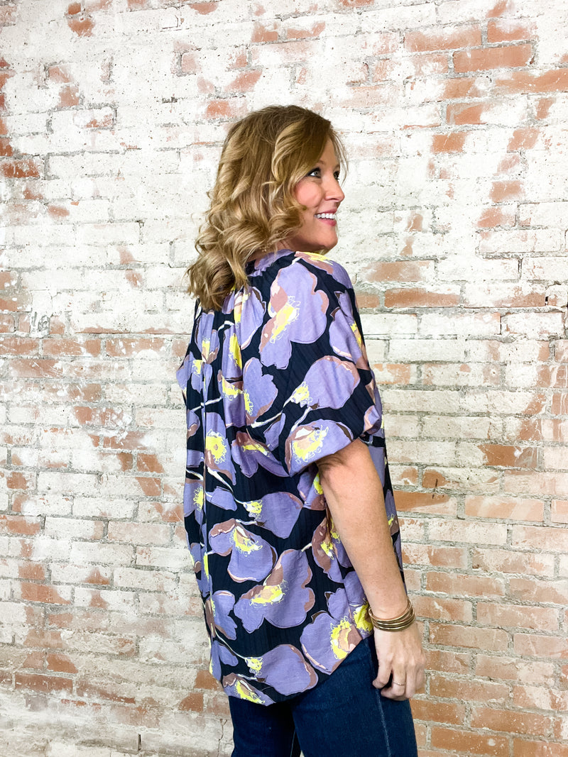 Curvy Saundra Floral Puff Sleeve Top - FINAL SALE