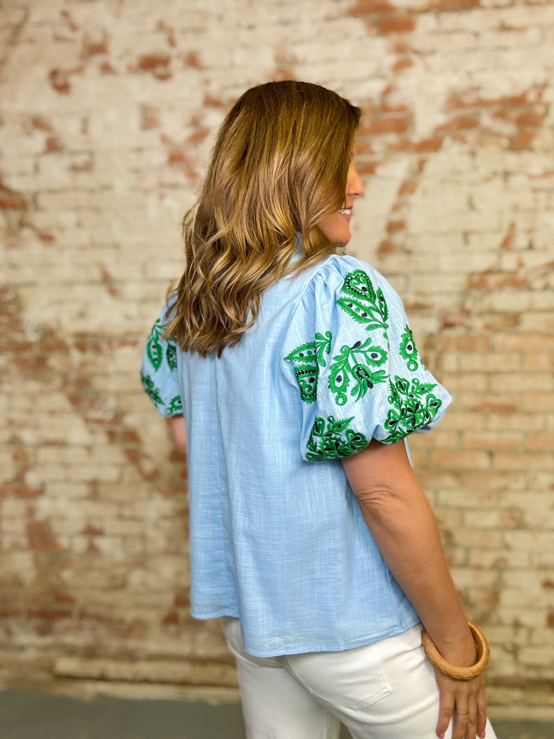 Destinee Embroidered Sleeve Top