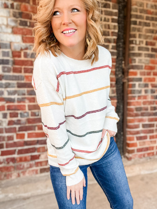 Multi Stitched Stripe Sweater