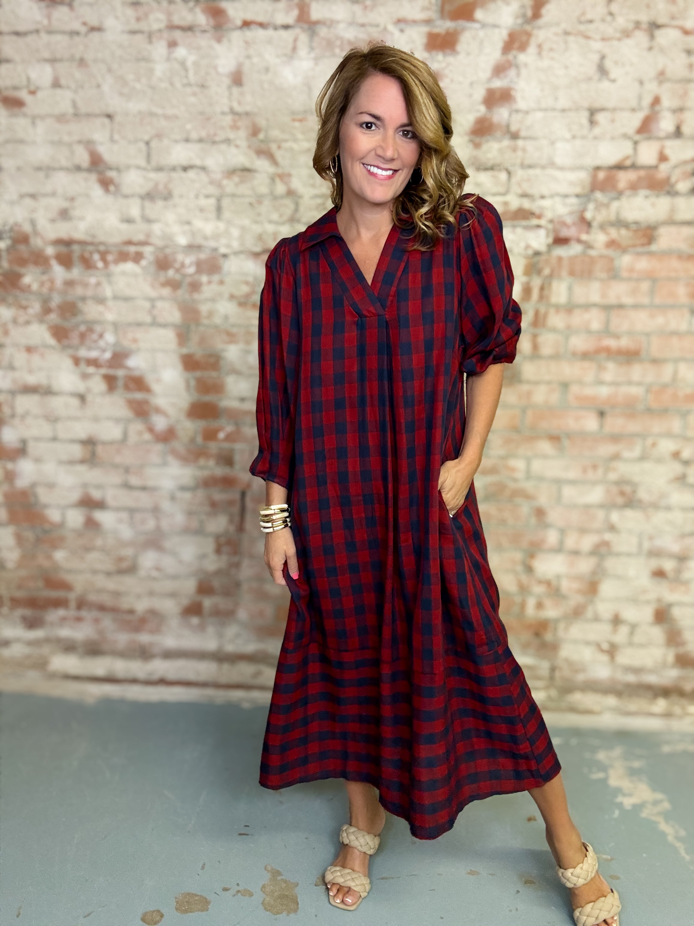 Hilda Plaid Midi Dress