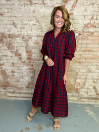 Hilda Plaid Midi Dress